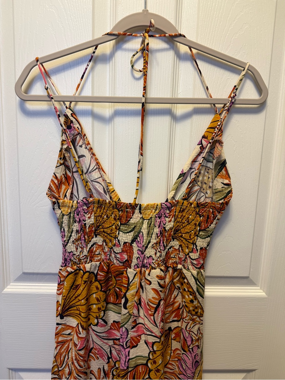 Pink Lily Strapless Floral Wide-Leg Jumpsuit - Yellow Orange Purple - Picture 4 of 9